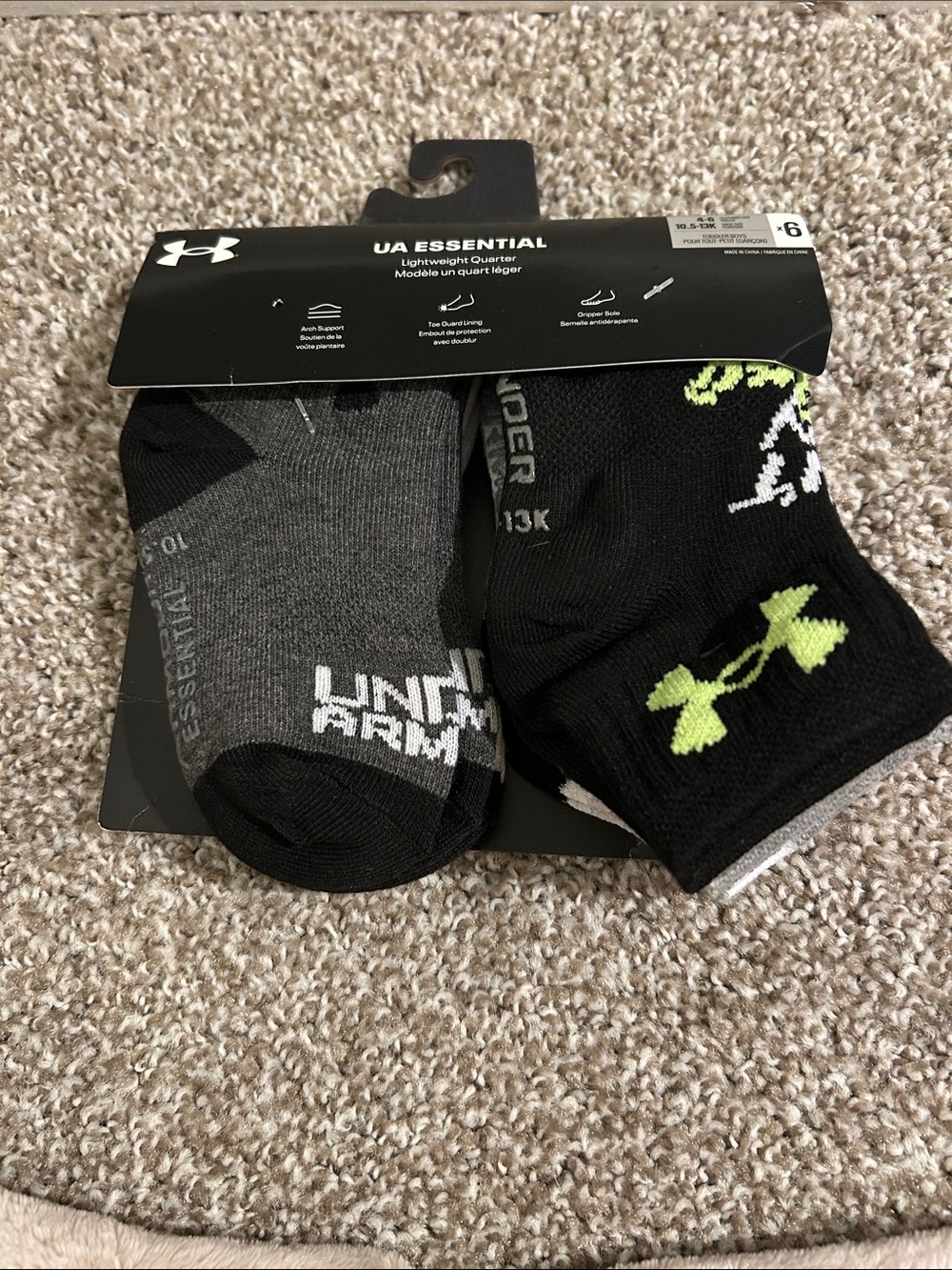 Under Armour Men's Athletic Quarter Socks - Black, Gray, Neon Green